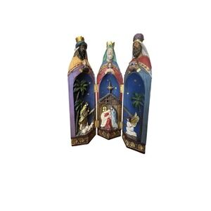 Nativity 3 Kings Wise Men Tri-Fold Nativity Wood Scene Christmas 18" Tall